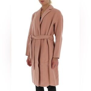 Vince Wool Belted Long Coat Jacket Trench Parka Pink